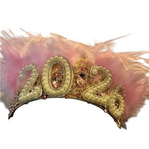 NWT 2026 Pink Pearl and Feather Tiara Headband
